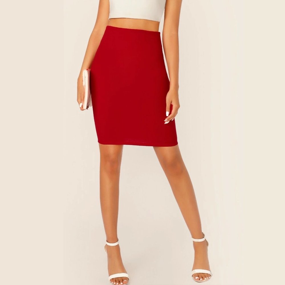 NWOT Mini Red Skirt Women Stretch High Rise Small